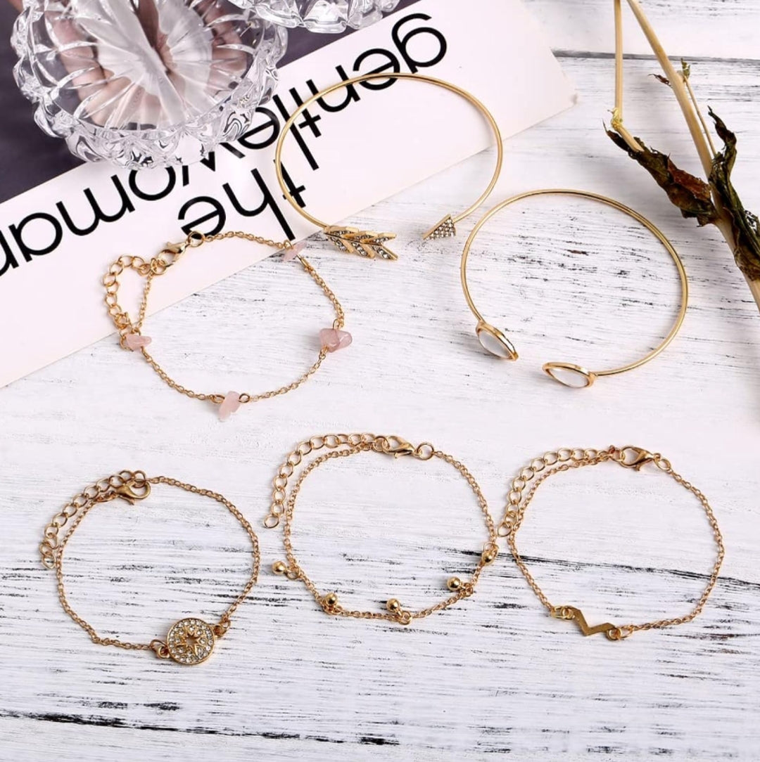 Anamora's Fashion Latest Stylish Multilayer Gold Plated Bangle Bracelet for Women and Girls Set of 6