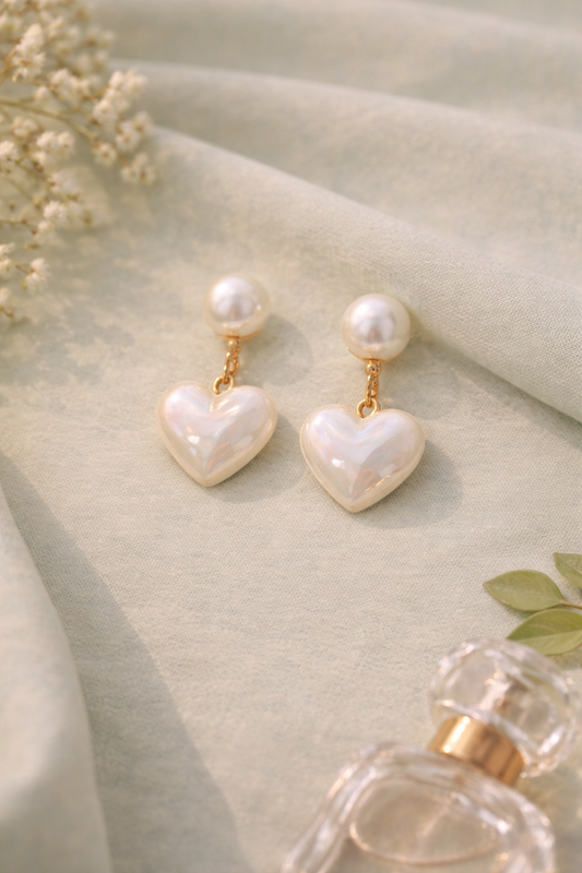 Pearl Heart Drop Earrings for Women | Puffy Heart Pearl Dangle Earrings Anti-Tarnish Waterproof - Anamora
