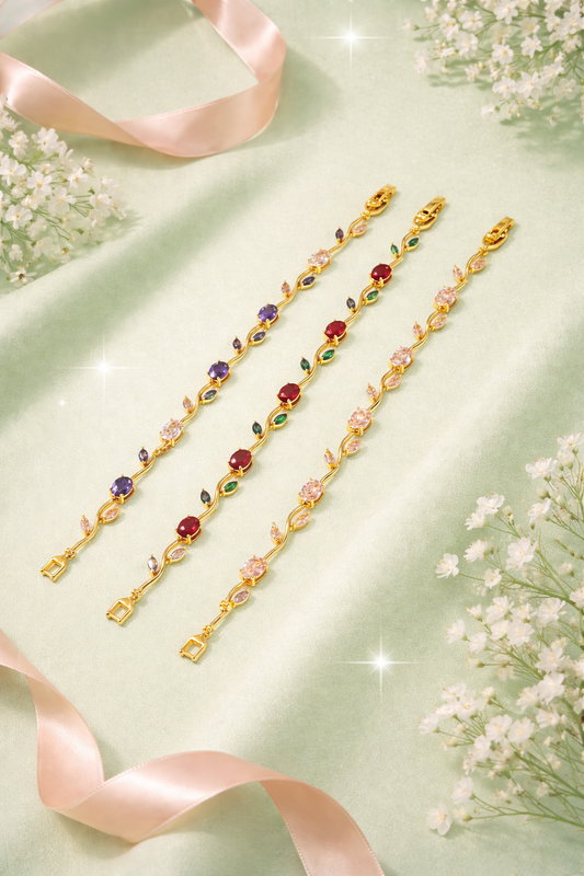 Tulip Vine Bracelet for Women | Gold Floral Stone Chain Bracelet -Anti-Tarnish Minimal Party Wear - Anamora