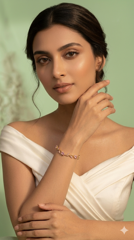 Tulip Vine Bracelet for Women | Gold Floral Stone Chain Bracelet -Anti-Tarnish Minimal Party Wear - Anamora