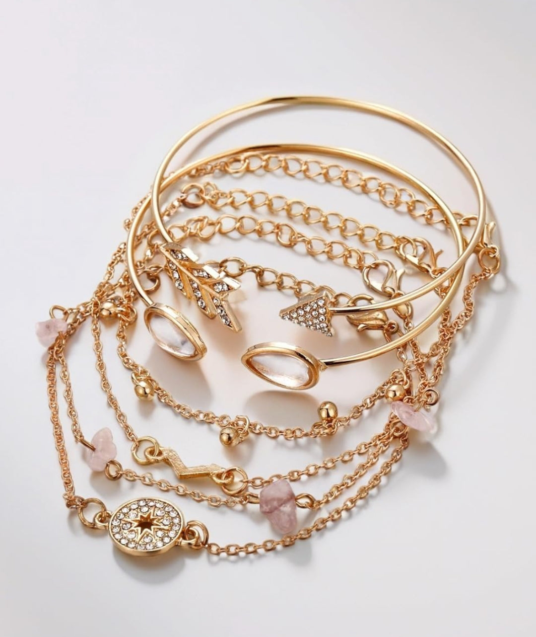 Anamora's Fashion Latest Stylish Multilayer Gold Plated Bangle Bracelet for Women and Girls Set of 6