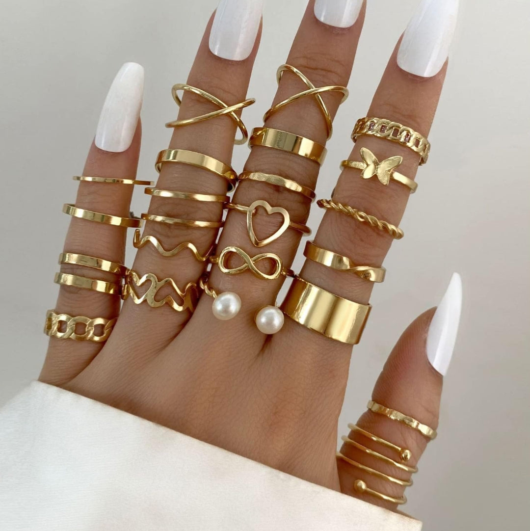 Anamora's Fashion 44 pcs Combo Set Gold and Silver Plated Rings for Women and Girls Latest Stylish (cmb300)