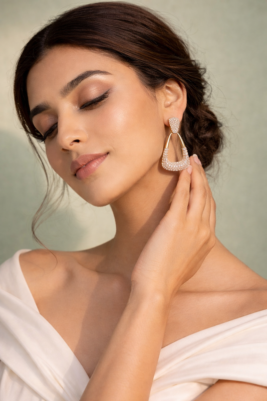 Gold Pavé Drop Earrings | American Diamond CZ Statement Earrings for Bridal & Party Wear Women - Anamora