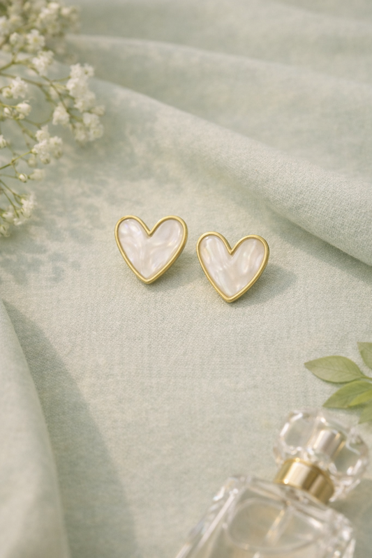 Heart Stud Earrings for Women | Gold Mother of Pearl Heart Earrings Anti-Tarnish Waterproof Hypoallergenic - Anamora