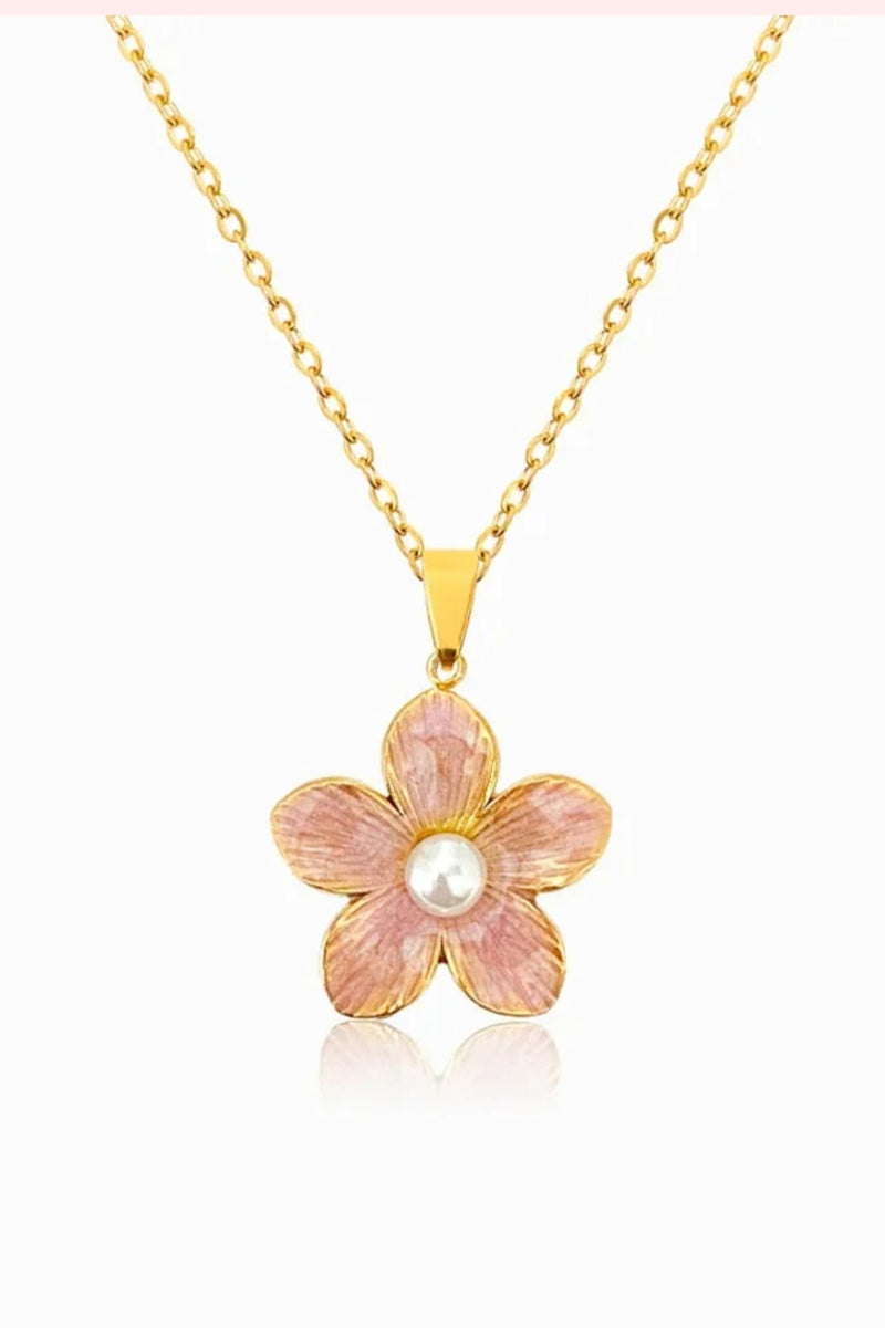 Pink Pearl Blossom Necklace x Anamora