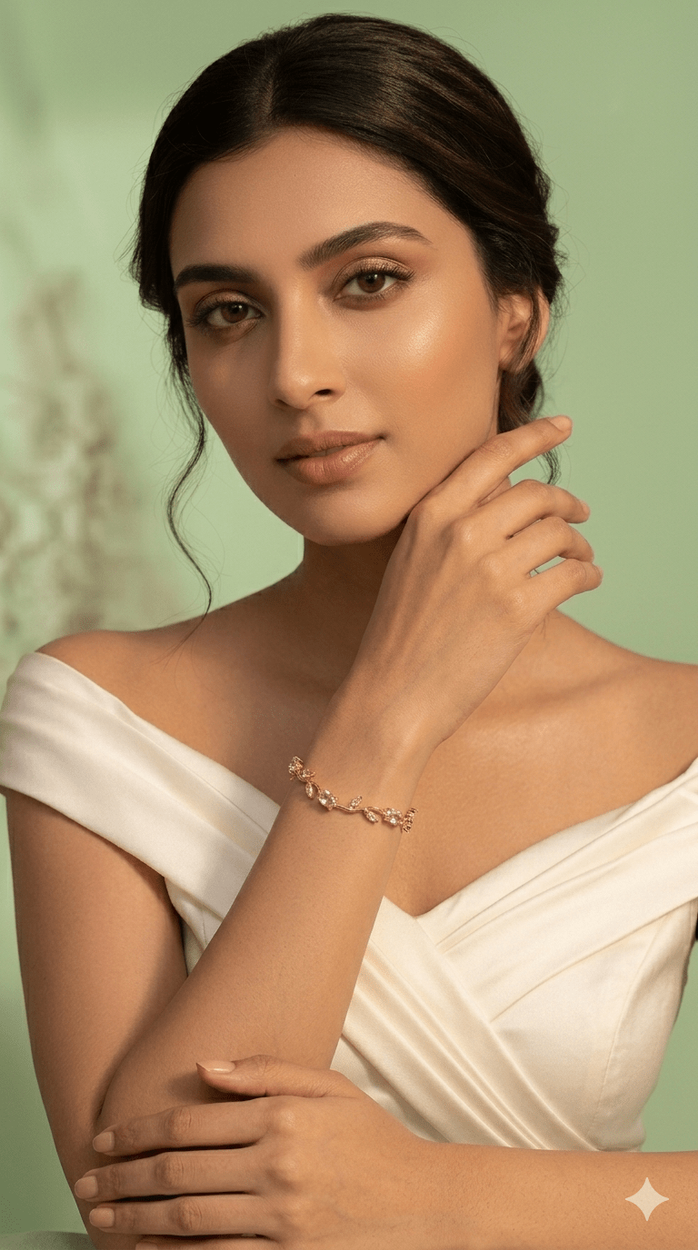 Tulip Vine Bracelet for Women | Gold Floral Stone Chain Bracelet - Anti - Tarnish Minimal Party Wear - Anamora
