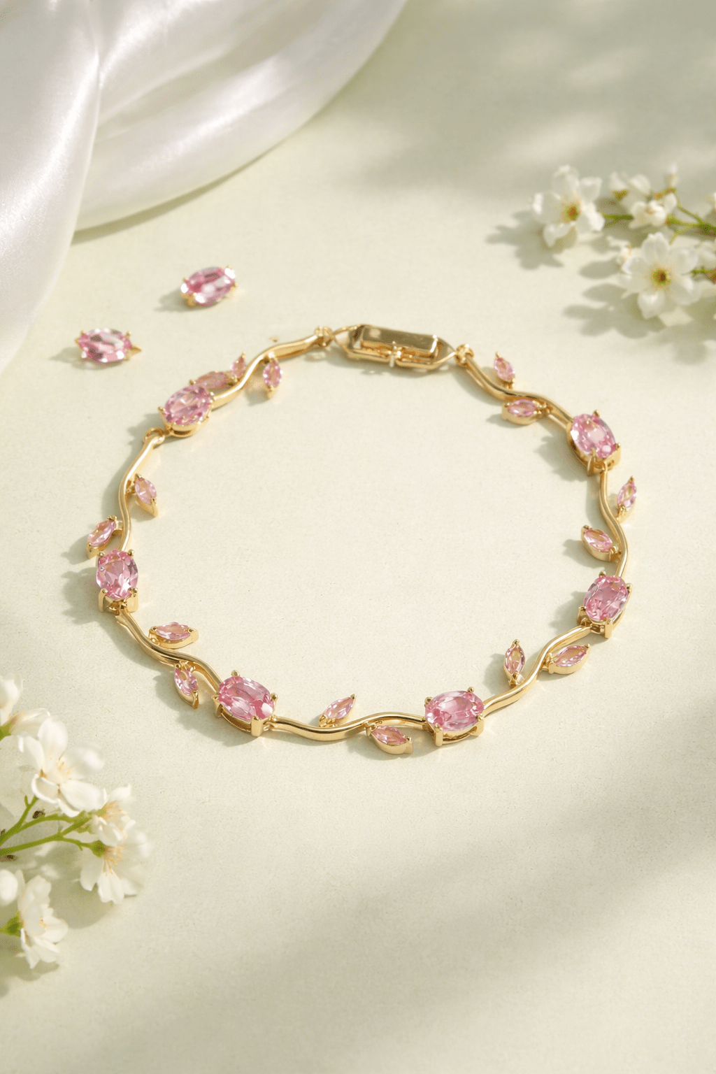 Tulip Vine Bracelet for Women | Gold Floral Stone Chain Bracelet - Anti - Tarnish Minimal Party Wear - Anamora