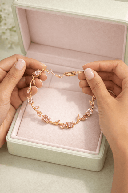 Tulip Vine Bracelet for Women | Gold Floral Stone Chain Bracelet - Anti - Tarnish Minimal Party Wear - Anamora