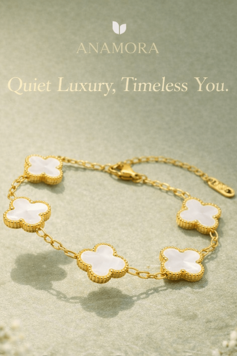 White Clover Bracelet for Women | Anti - Tarnish Waterproof Gold - Plated 5 - Motif Chain Bracelet - Anamora