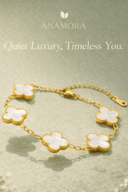 White Clover Bracelet for Women | Anti - Tarnish Waterproof Gold - Plated 5 - Motif Chain Bracelet - Anamora