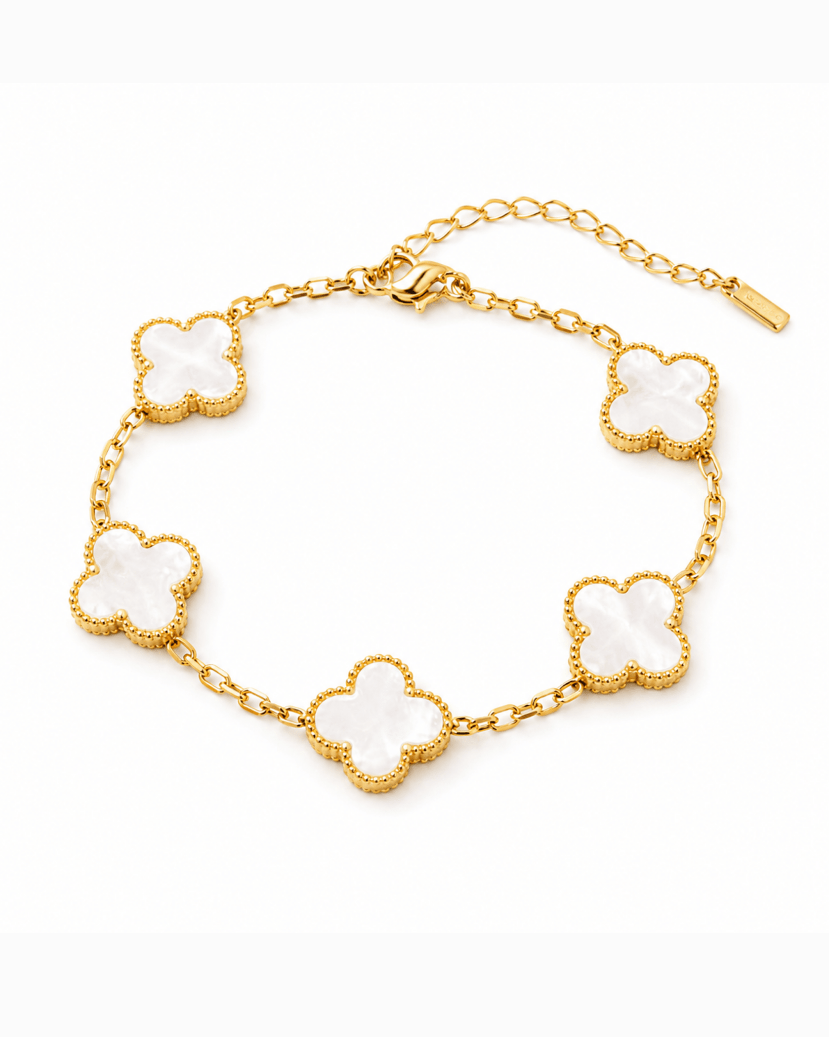 White Clover Bracelet for Women | Anti - Tarnish Waterproof Gold - Plated 5 - Motif Chain Bracelet - Anamora