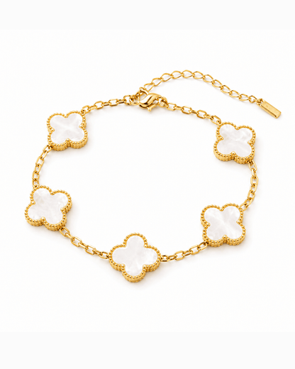 White Clover Bracelet for Women | Anti - Tarnish Waterproof Gold - Plated 5 - Motif Chain Bracelet - Anamora