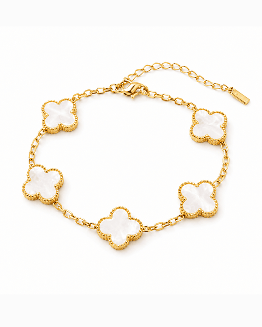 White Clover Bracelet for Women | Anti - Tarnish Waterproof Gold - Plated 5 - Motif Chain Bracelet - Anamora